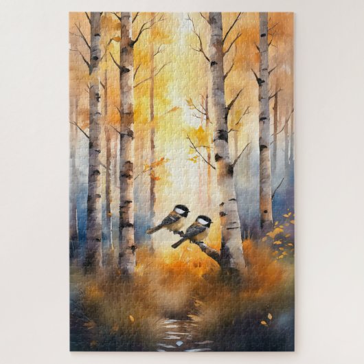 Puzzle Oiseaux chanteurs mésanges dans une forêt automnal (Vertical)
