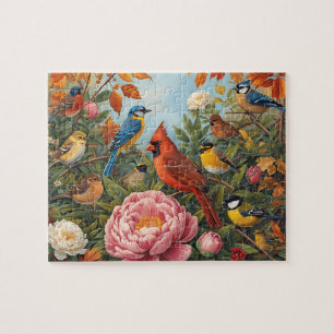 Puzzle Oiseaux chanteurs vibrants Fleurs d'automne