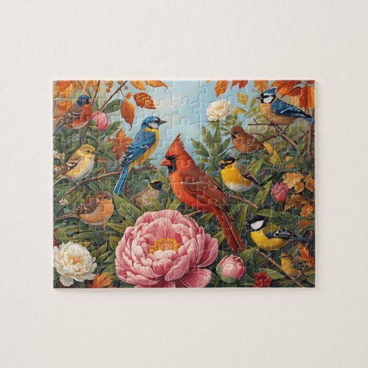 Puzzle Oiseaux chanteurs vibrants Fleurs d'automne (Horizontal)