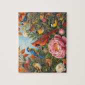 Puzzle Oiseaux chanteurs vibrants Fleurs d'automne (Vertical)