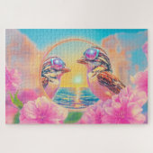 Puzzle Oiseaux cool avec lunettes de soleil au coucher du (Horizontal)
