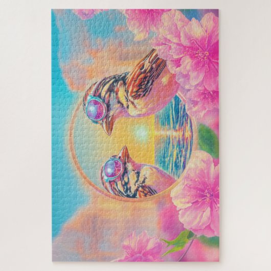 Puzzle Oiseaux cool avec lunettes de soleil au coucher du (Vertical)