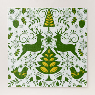 Puzzle Oiseaux de cerfs en fleurs de Noël or