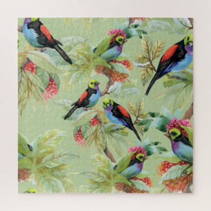 Puzzle Oiseaux de fleurs d'été : Motif tropical