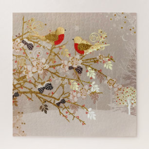 Puzzle Oiseaux de neige d'hiver de l'or Noël