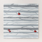 Puzzle Oiseaux d'hiver : Arbres gris, Oiseaux rouges (Horizontal)