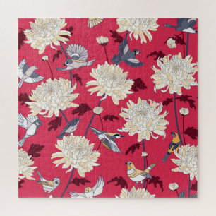 Puzzle Oiseaux et chrysanthèmes : Floral Vintage