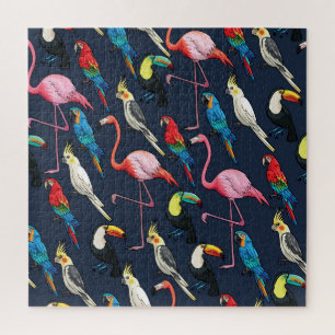 Puzzle Oiseaux exotiques colorés Motif foncé
