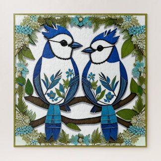 Puzzle Oiseaux geai bleu en papier découpé