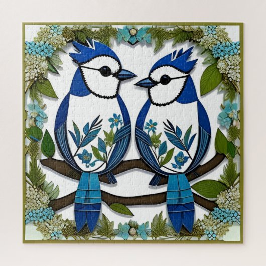 Puzzle Oiseaux geai bleu en papier découpé (Vertical)