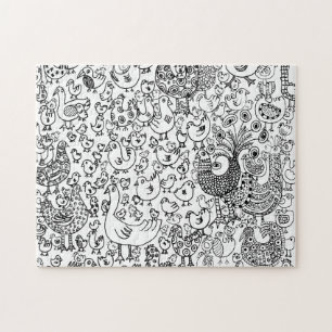 Puzzle Oiseaux noirs et blancs amusants Motif décoratif