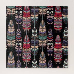 Puzzle Oiseaux Plumes Art Tribal Sans Seamless
