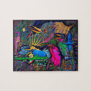 Puzzle Oiseaux présages tropicaux colorés Art brut Santa