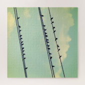 Puzzle Oiseaux sur des fils, ciel bleu vintage. (Horizontal)