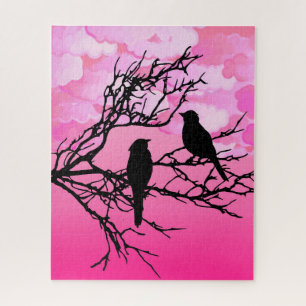 Puzzle Oiseaux sur une branche, Noir contre Aube Rose