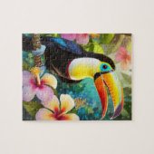 Puzzle Oiseaux tropicaux du Toucan et fleurs d'Hibiscus (Horizontal)