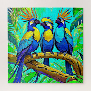 Puzzle Oiseaux tropicaux exquis dans la jungle animée