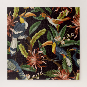 Puzzle Oiseaux tropicaux : Feuilles Vintages & Fleurs