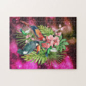Puzzle Oiseaux tropicaux Fleurs exotiques rose violet gla (Horizontal)