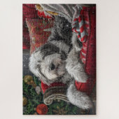 Puzzle Old English Sheepdog Festive de Noël (Vertical)