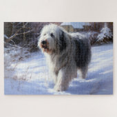 Puzzle Old English Sheepdog Laisser neiger Noël (Horizontal)