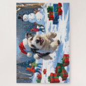 Puzzle Old English Sheepdog Running in Snow Christmas Cas (Vertical)