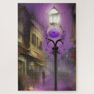 Puzzle Old London Street avec lampe à horloge en violet