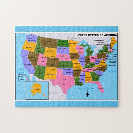 Puzzle OLD USA Carte avec Capitales d'Etat et Golfe du Me (Horizontal)