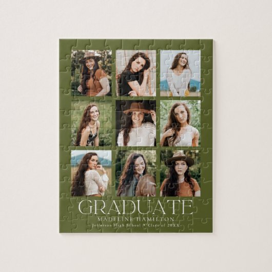 Puzzle Olive Green 9 Photo Collage Graduation (Vertical)