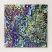 Puzzle Olive Sage violet bleu or bulles feuilles abstrait (Horizontal)