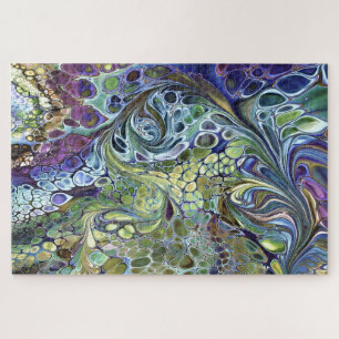 Puzzle Olive Sage violet bleu or bulles feuilles abstrait