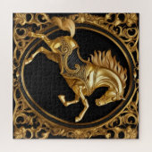 Puzzle Or cheval or et cadre ornemental noir (Horizontal)