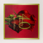 Puzzle Or encadré romantique Rose rouge Anniversaire (Horizontal)