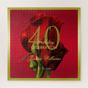 Puzzle Or encadré romantique Rose rouge Anniversaire