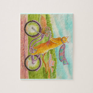 Puzzle Orange Cat on a Purple Bicycle