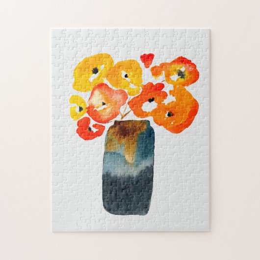 Puzzle Orange fleurs de pavot aquarelle (Vertical)