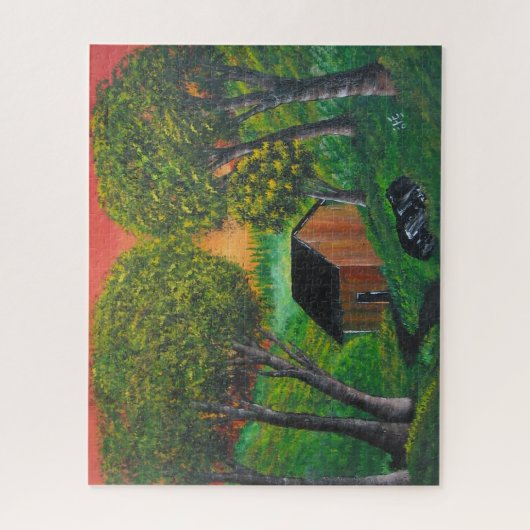 Puzzle Orange Trapper Shack Wood Forest Paysage (Vertical)