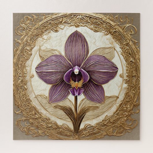 Puzzle Orchidée élégante dans un cadre doré complexe (Vertical)
