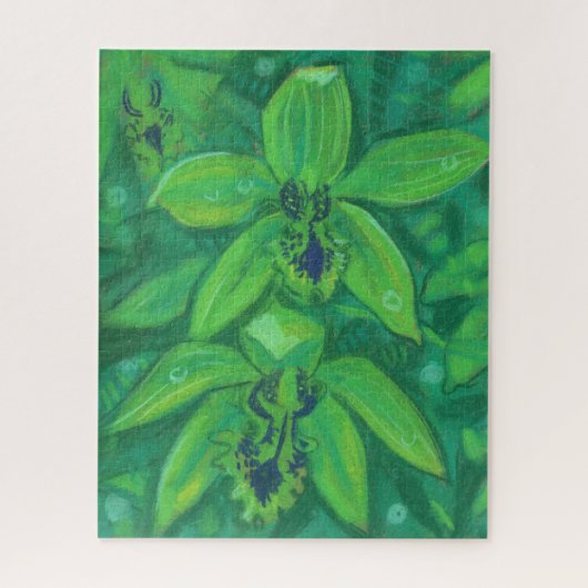 Puzzle Orchidée verte, peinture florale tropicale Pastel (Vertical)