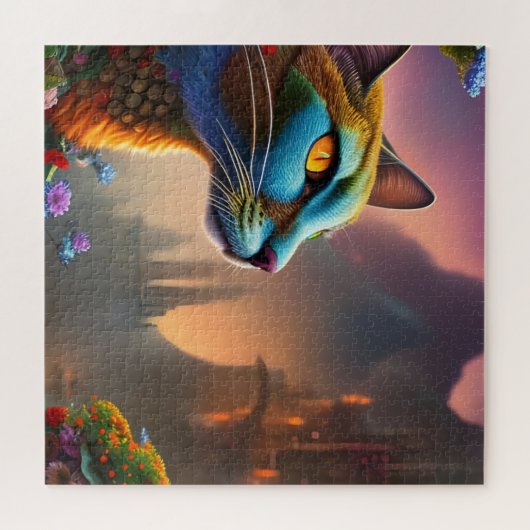 Puzzle Oriental bleu calico chat sauvage, Imaginaire (Horizontal)