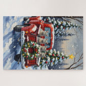 Puzzle Oriental Blue Cat Christmas Red Truck Holiday (Horizontal)