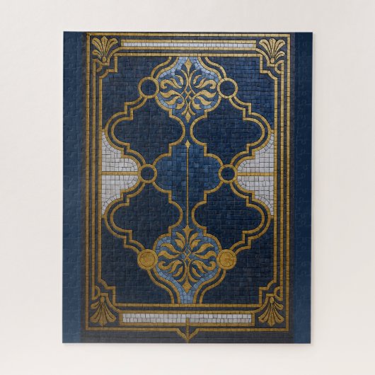 Puzzle Ornamental Byzantine Mosaic Pattern Blue Gold (Vertical)