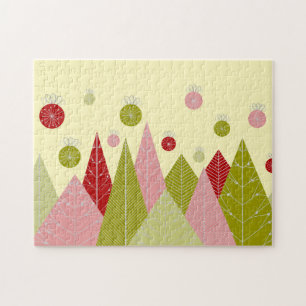 Puzzle Ornaments and Trees Christmas Illustration