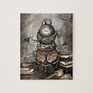 Puzzle Ornate Steampunk Cauldron Spell Books and Clocks