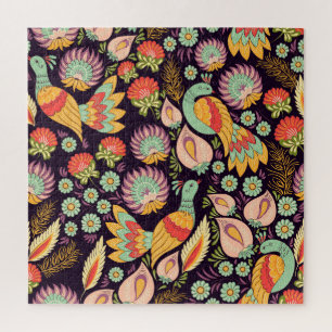 Puzzle Ornement vintage Folk Floral Birds