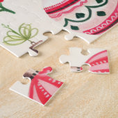 Puzzle Ornements Rouges Rétro Noël Rose (Côté)