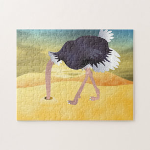 Puzzle Ostrich Caricature Avec Tête Dans Le Sable