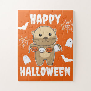 Puzzle Otter Happy Halloween Citrouille Chat costume Jigs