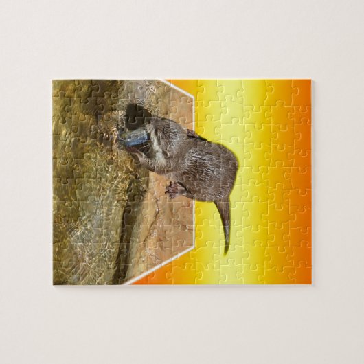 Puzzle Otter Mangeant Du Poisson Savoureux Par Son Étang, (Horizontal)