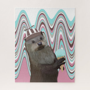 Puzzle Otter mignonne avec crème glacée Pink Liquid Swirl